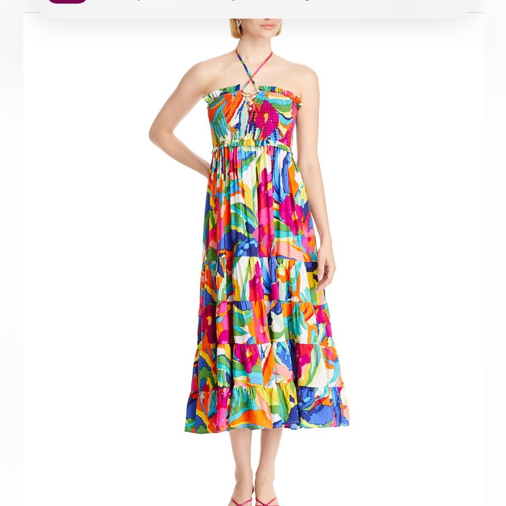 Aqua smocked Multicolor Tiered dress- NWT